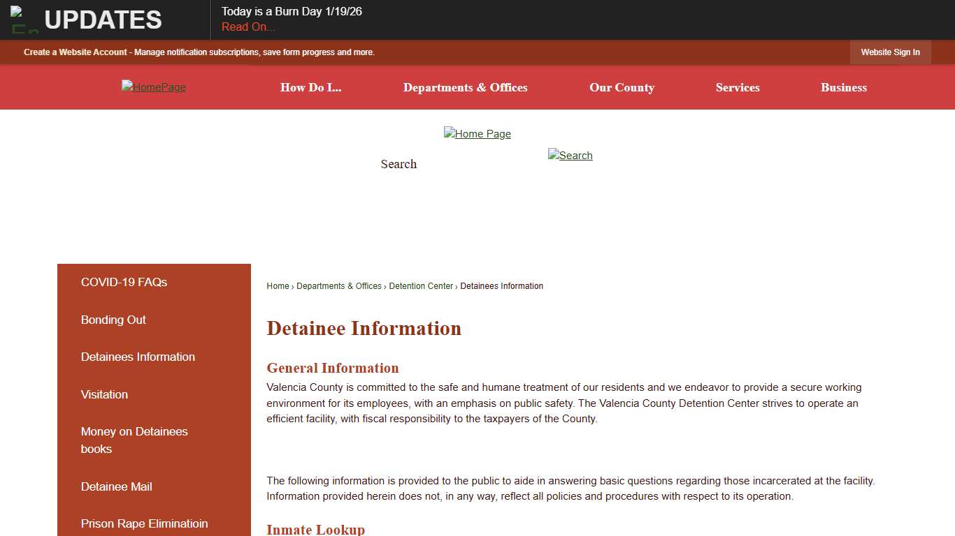 Detainee Information | Valencia County, NM